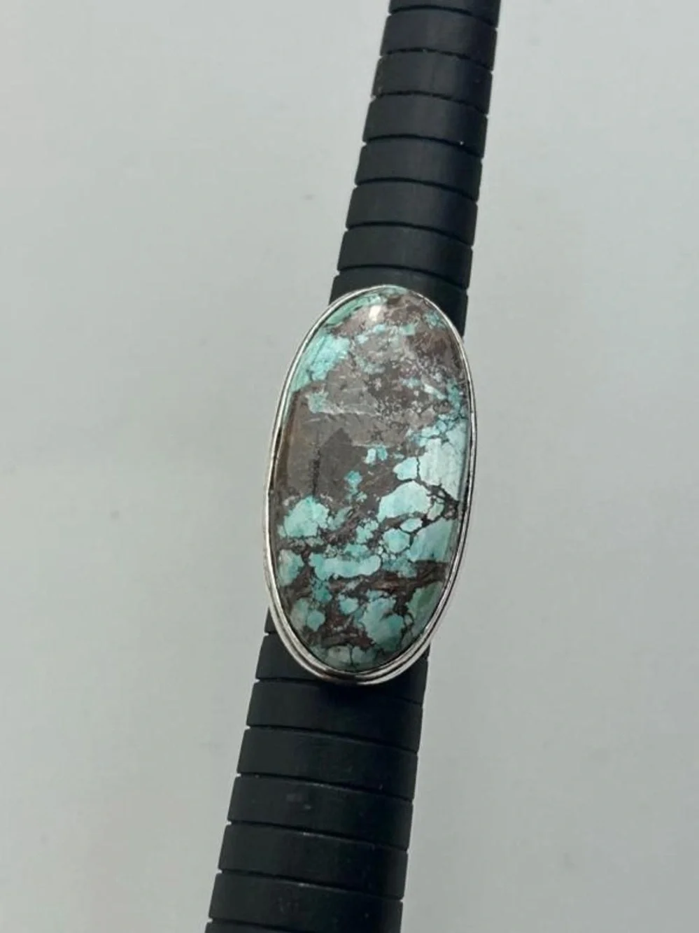 925 Silver Oval Turquoise Ring in Blue-Green and Brown